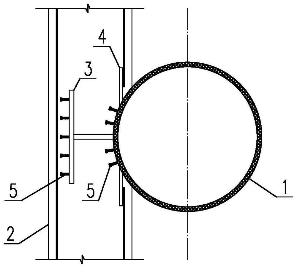 Connecting joint structure of steel pipe column and side wall invading into side wall