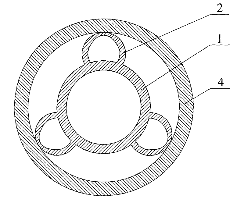 Rotary flexible shaft supporting tube with support blades having double-node cylindrical-annular sections