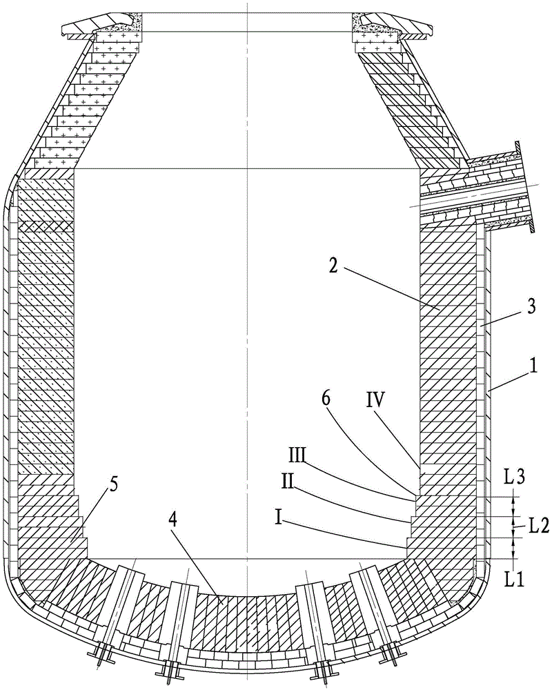 Converter lining structure