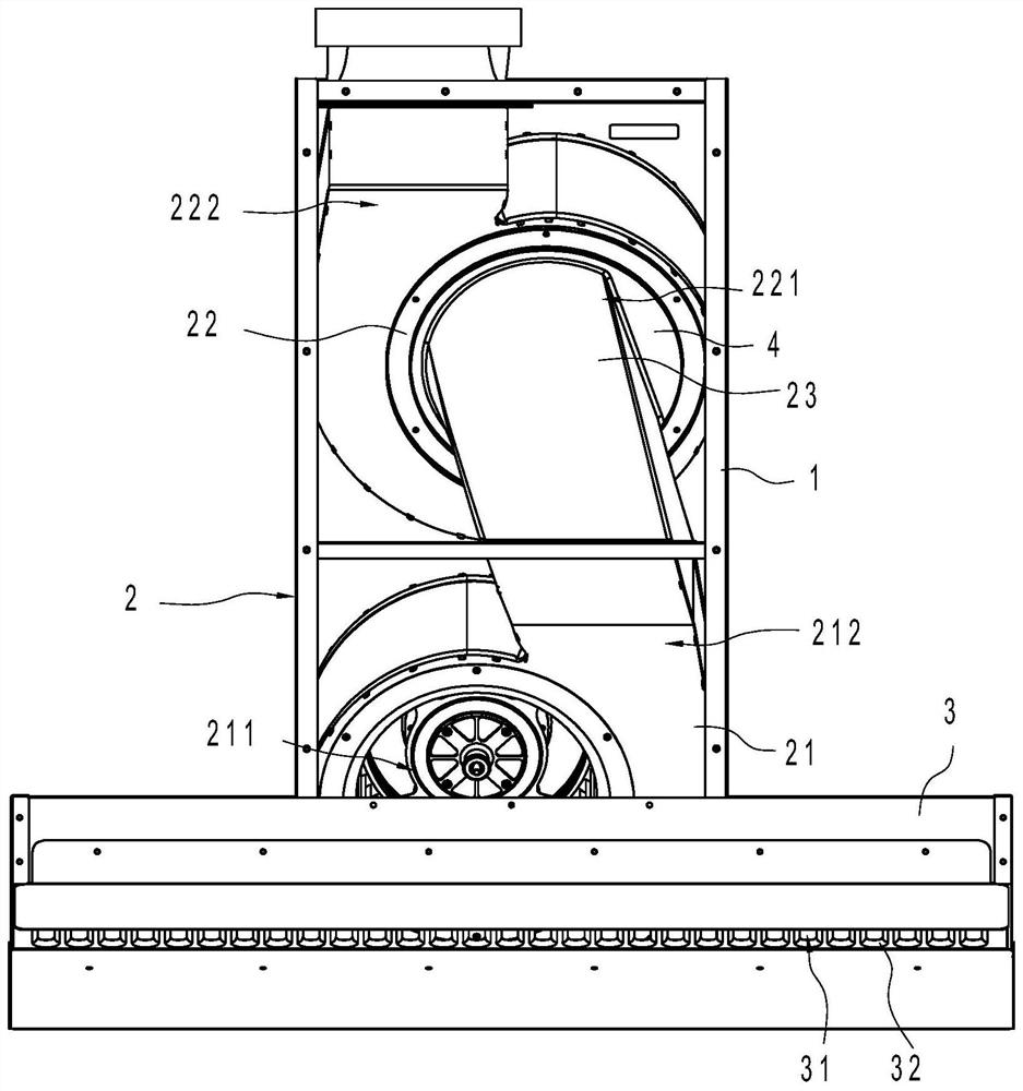 A range hood with double fans in series