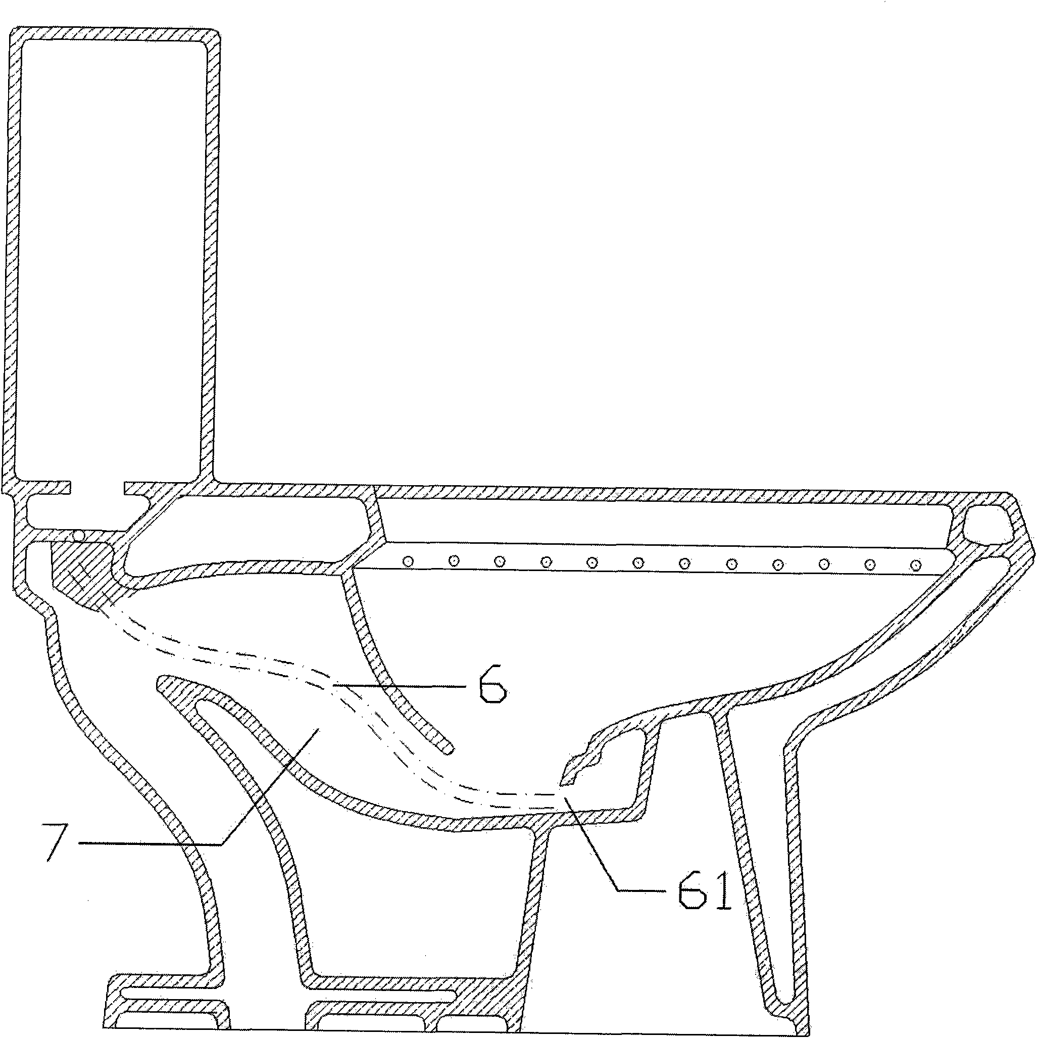 Ceramic pedestal pan with rearmounted flushing pipeline and manufacturing process thereof