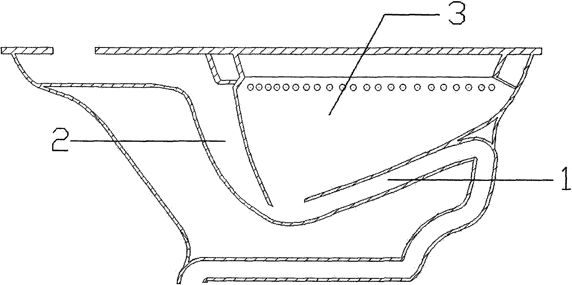 Ceramic pedestal pan with rearmounted flushing pipeline and manufacturing process thereof