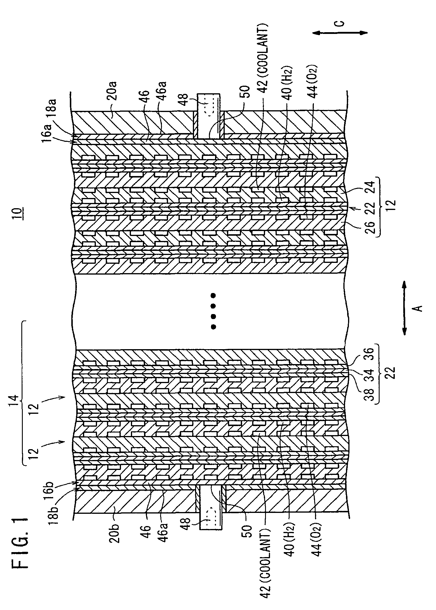 Fuel cell stack with power collecting terminals