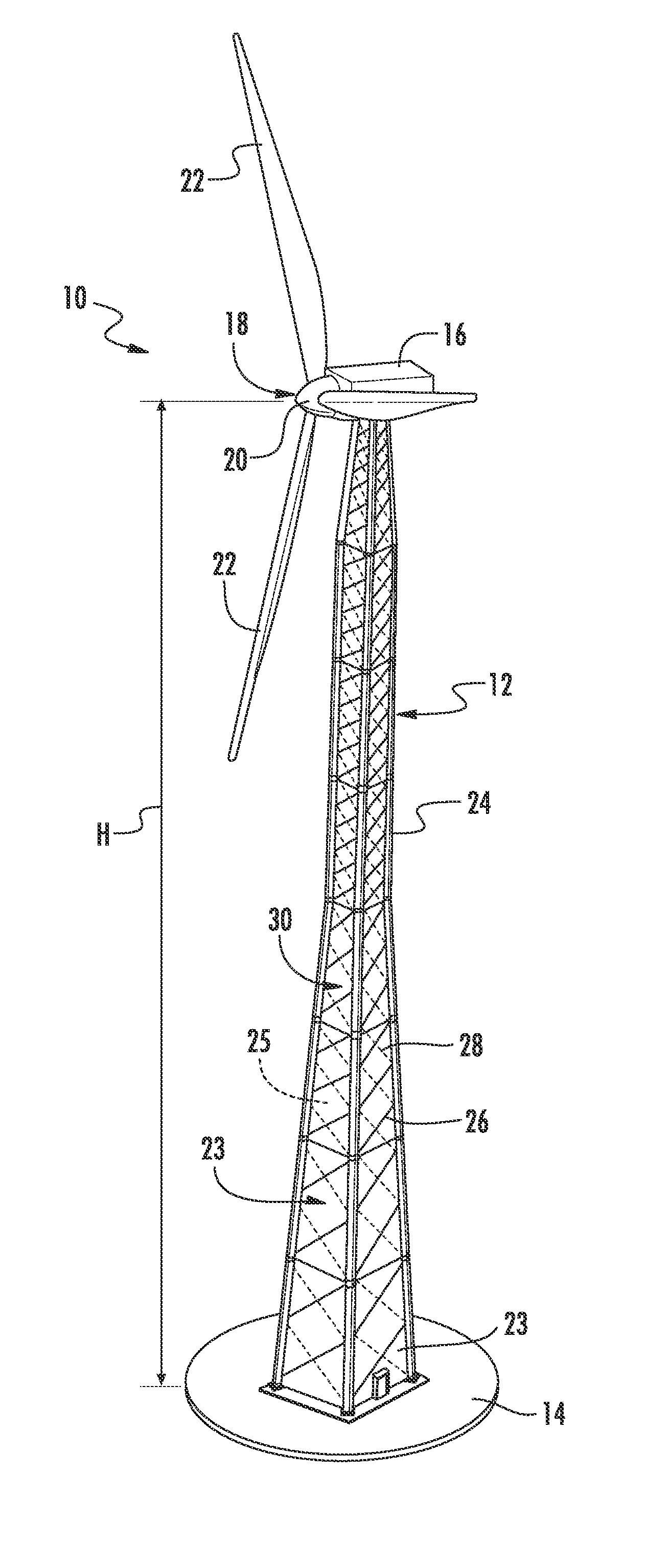 Lattice tower assembly for a wind turbine