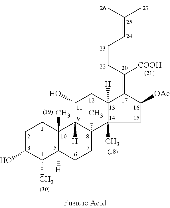 Methods of treating bacterial infections through pulmonary delivery of fusidic acid