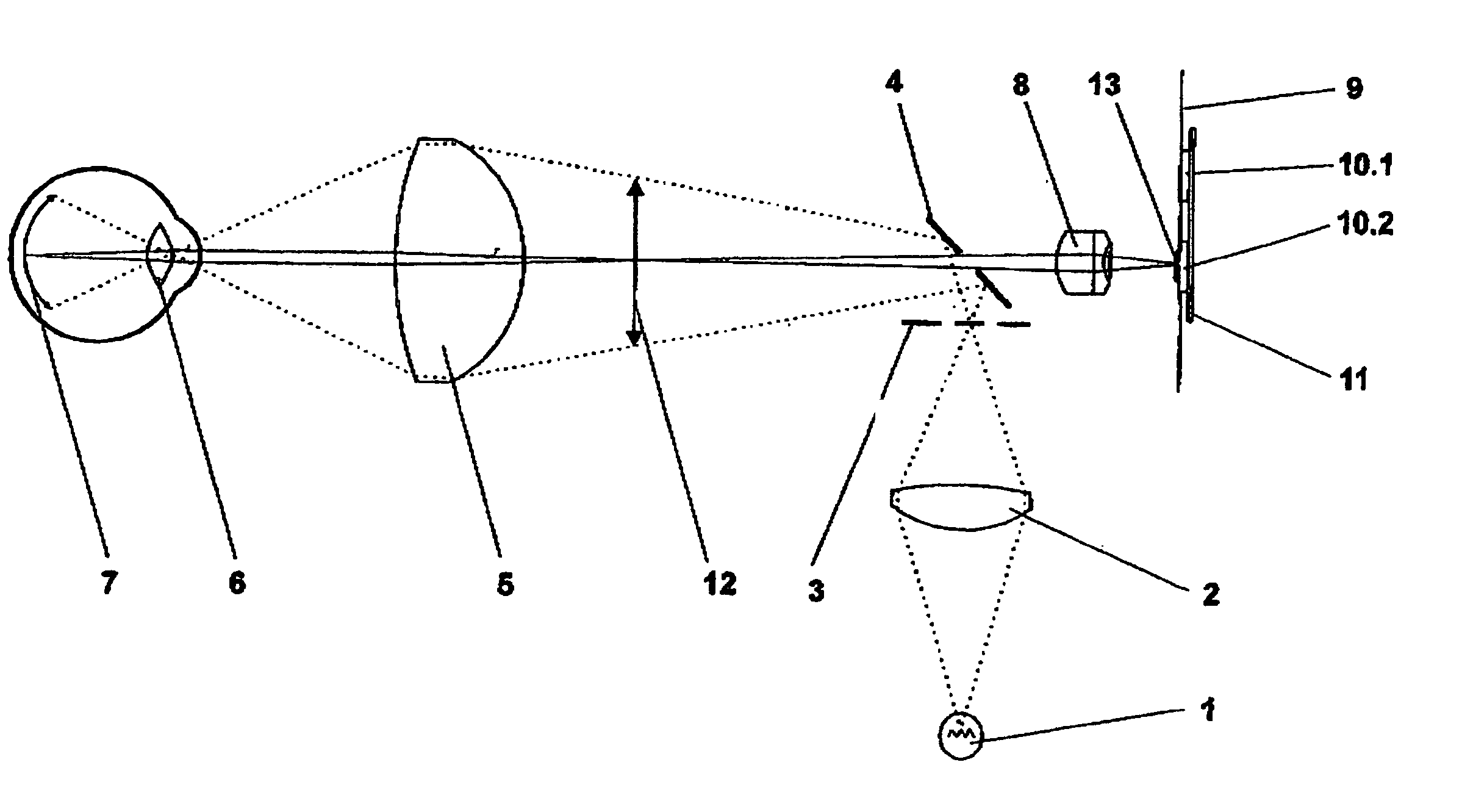 Device for imaging and observing an eye at a selectable image scale