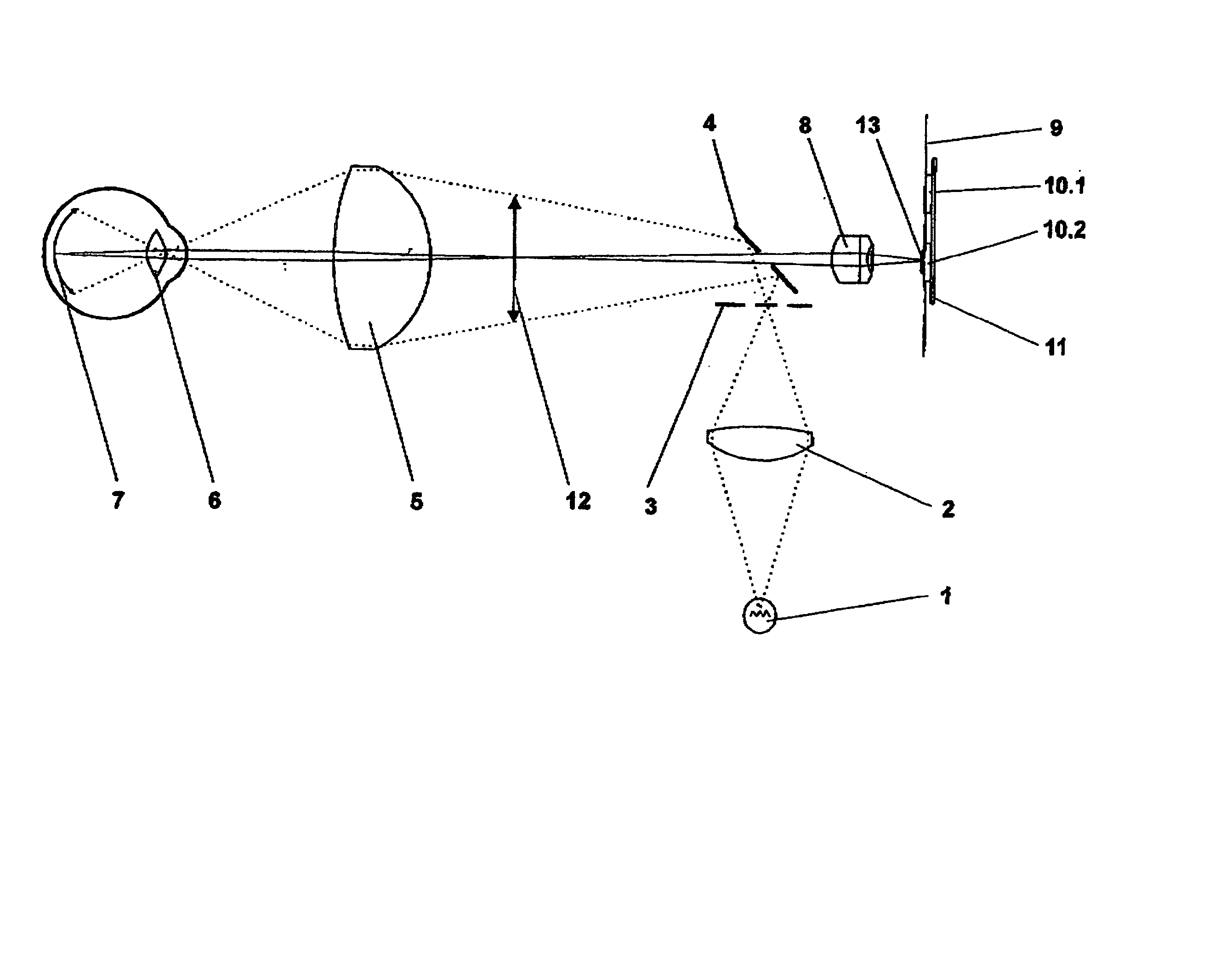 Device for imaging and observing an eye at a selectable image scale