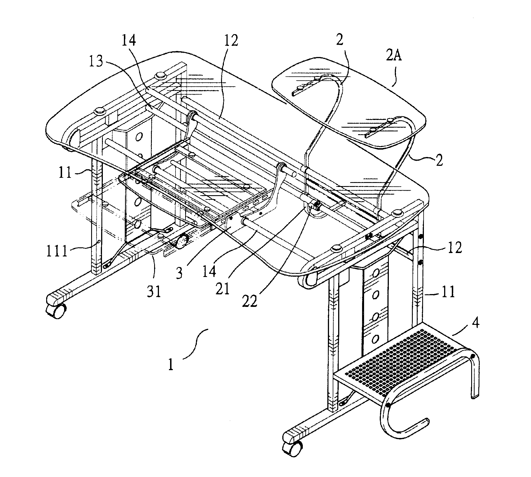 Computer desk for either right-hander or left-hander