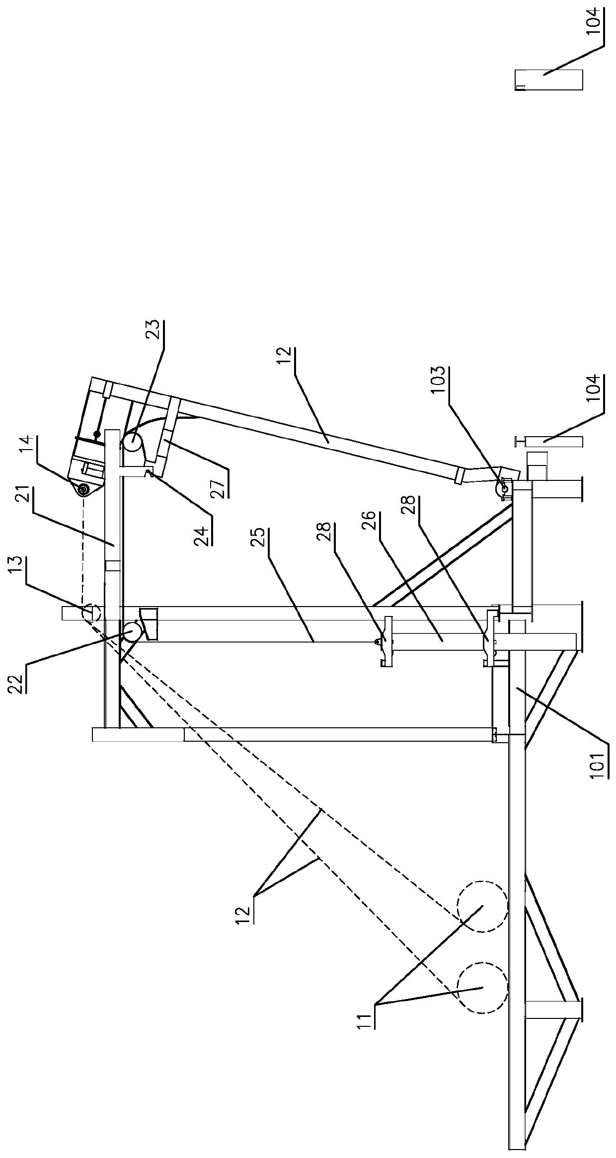 Winch lifting and standing system for rocket offshore launching station frame and lifting and standing control method of winch lifting and standing system