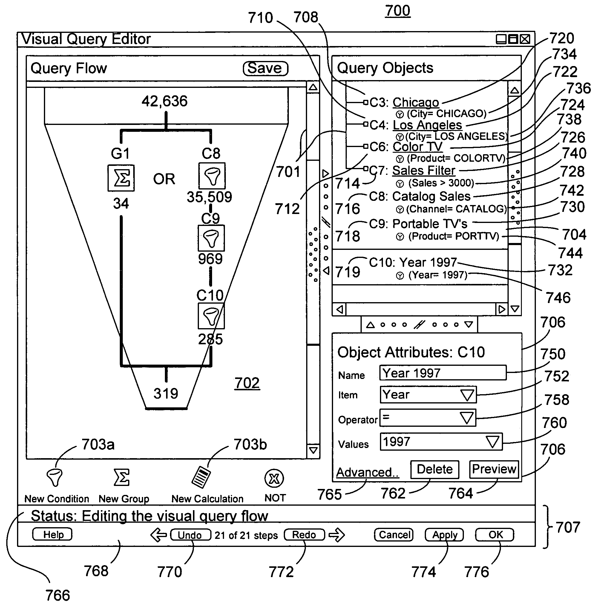 Graphical condition builder for facilitating database queries