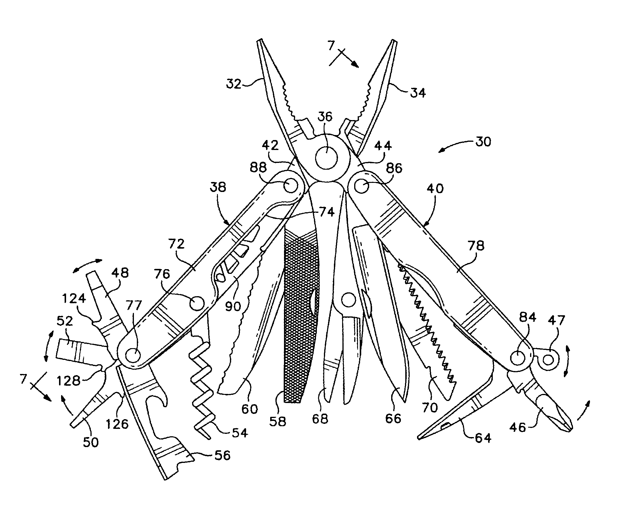 Folding multipurpose pocket tool with floating springs