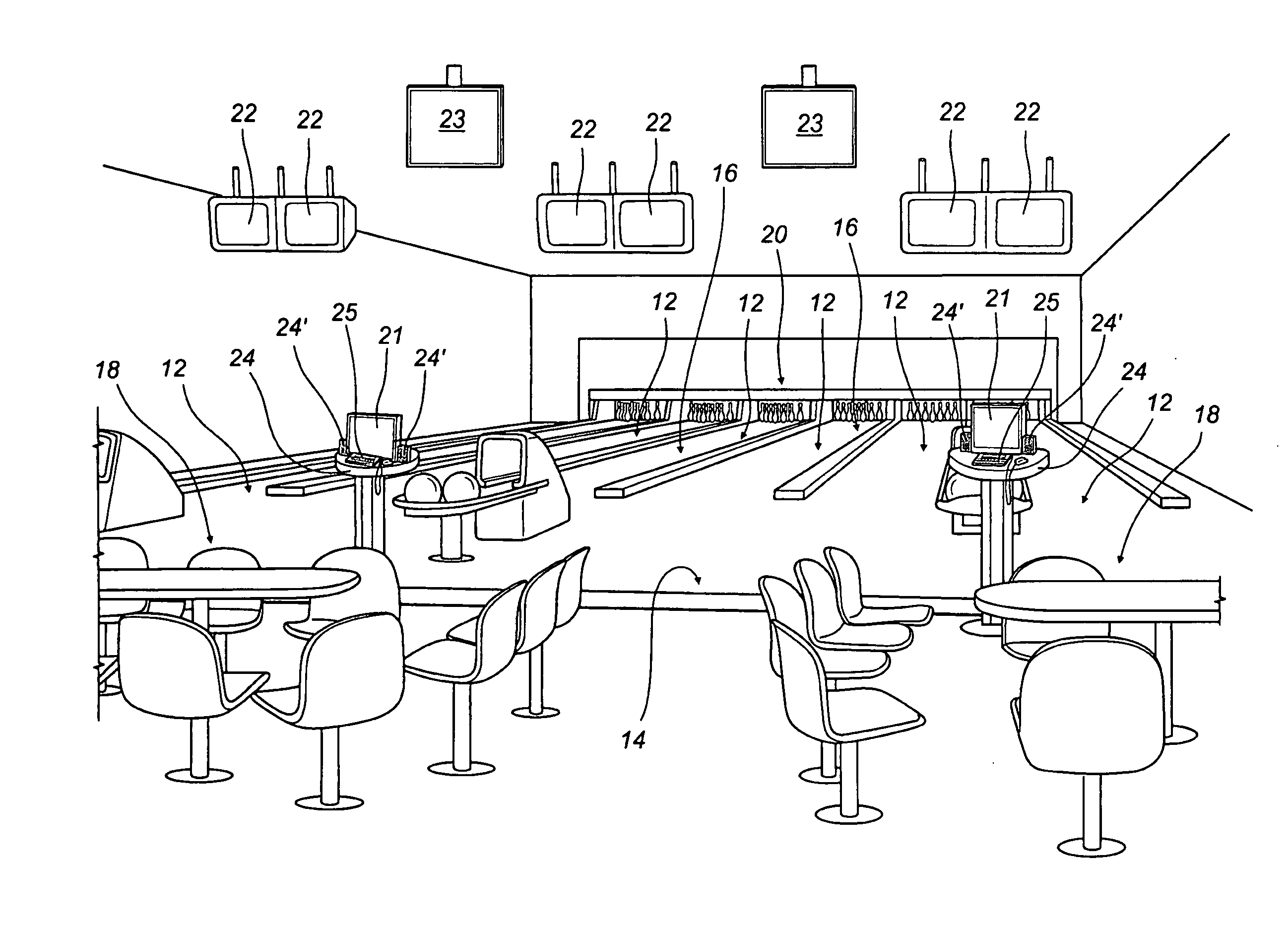 Process and apparatus for managing signals at a bowling alley or the like