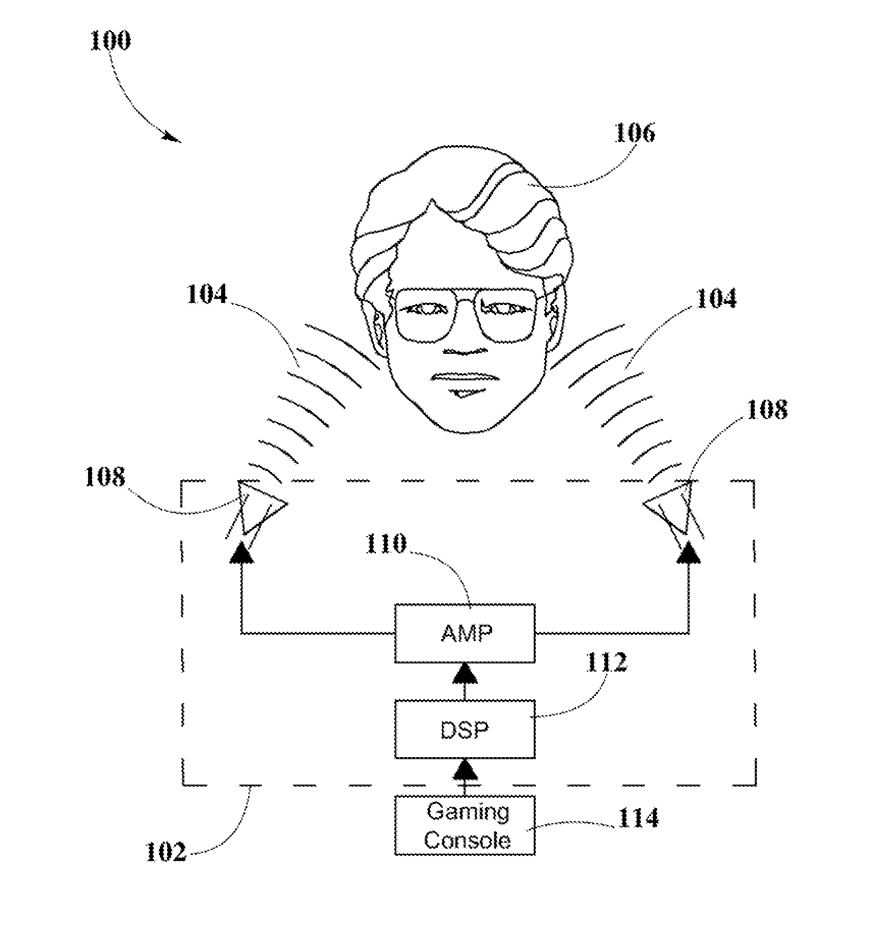 Video gaming system with ultrasonic speakers