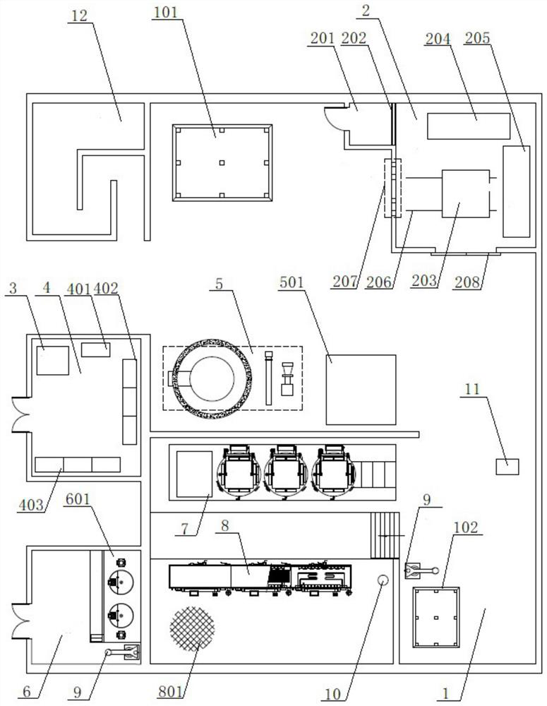 Pressurized water reactor nuclear power station radioactive decontamination system and process arrangement structure thereof