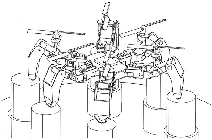 Variant six-rotor unmanned aerial vehicle with terrain self-adaptive take-off and landing and walking functions