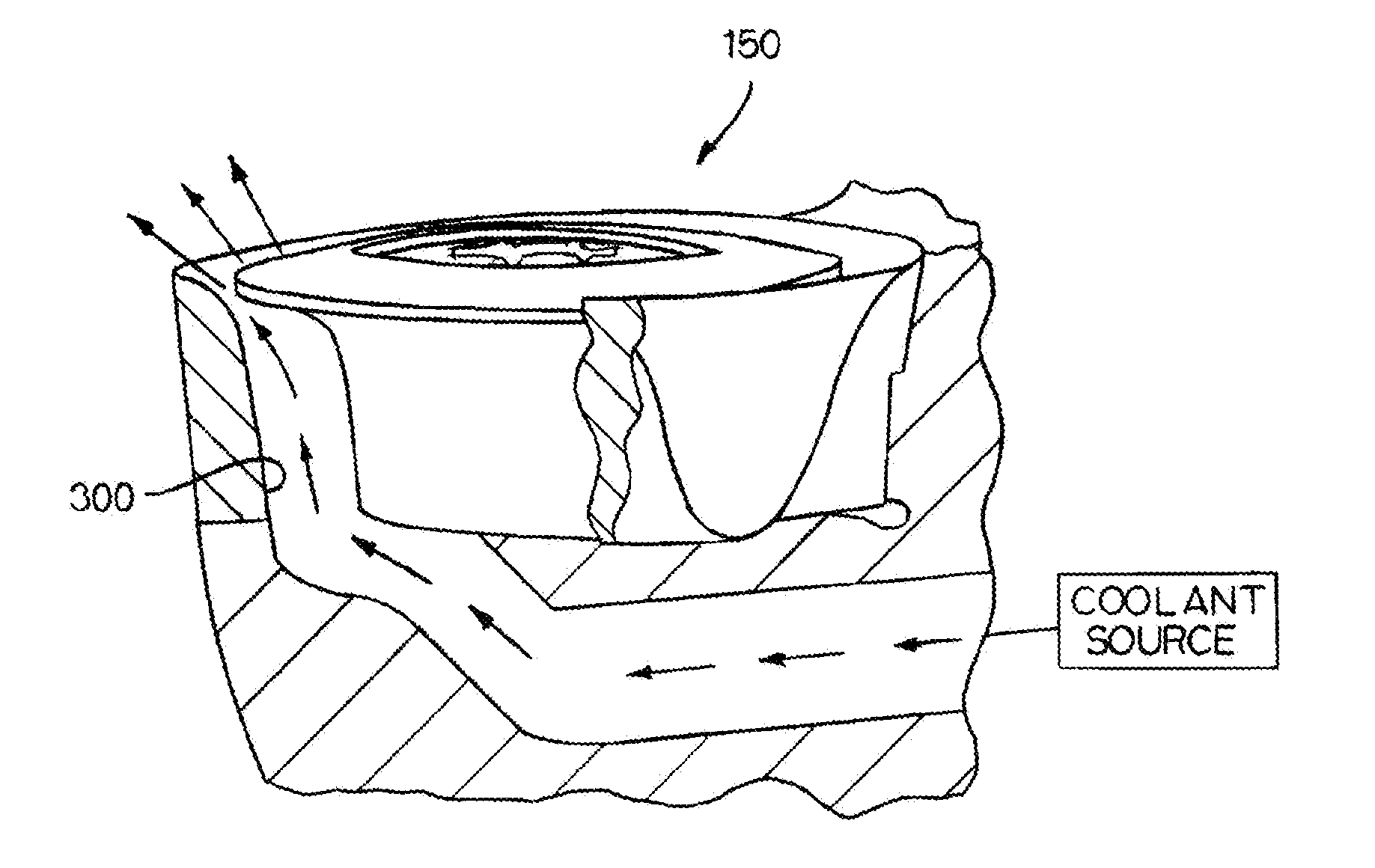 Cutting insert with internal coolant delivery and surface feature for enhanced coolant flow