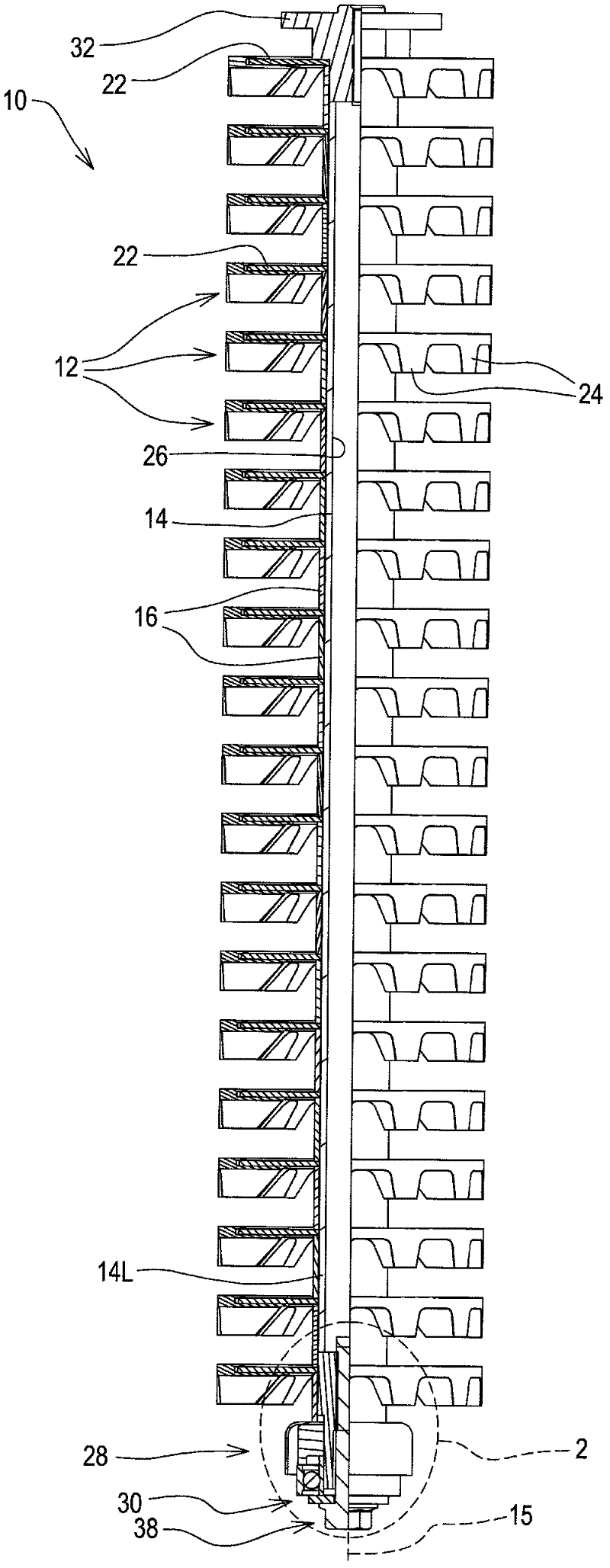 Reduced mass high speed doffer column with improved shaft preload