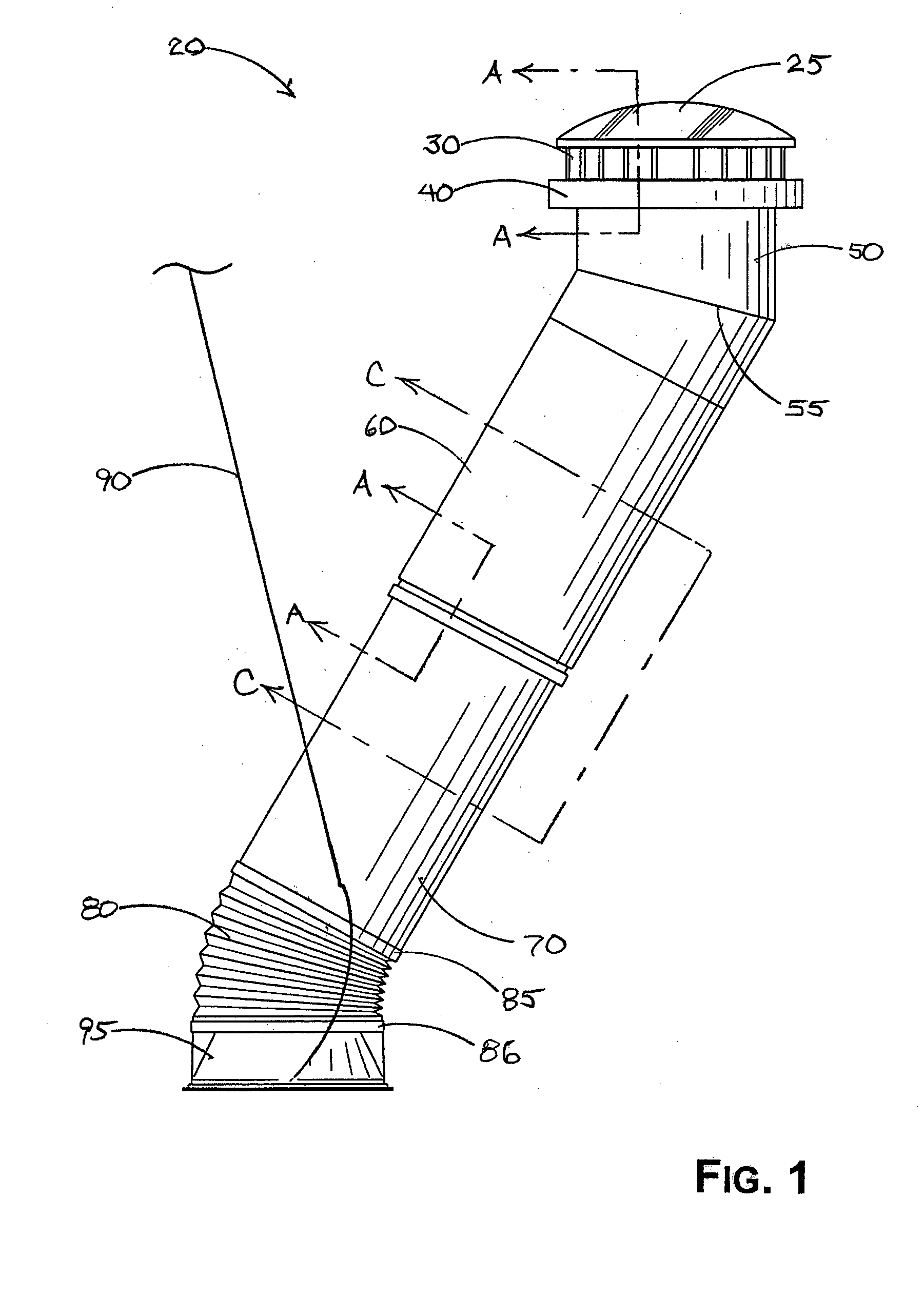 Skylight with displacement absorber and interlocking telescoping tubes