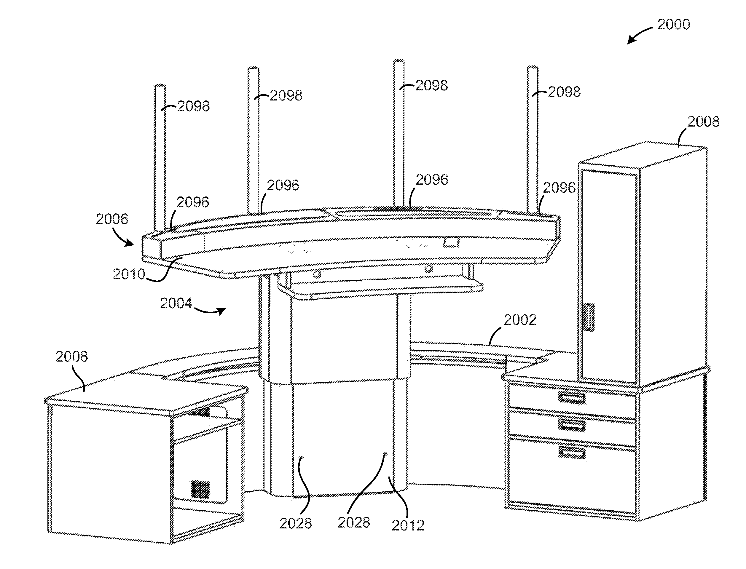 Workstation having automated and powered height, depth and rotational adjusters