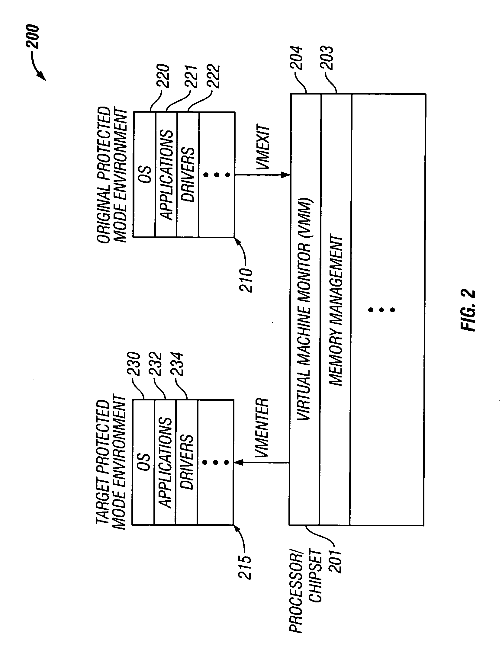 Switching between protected mode environments utilizing virtual machine functionality