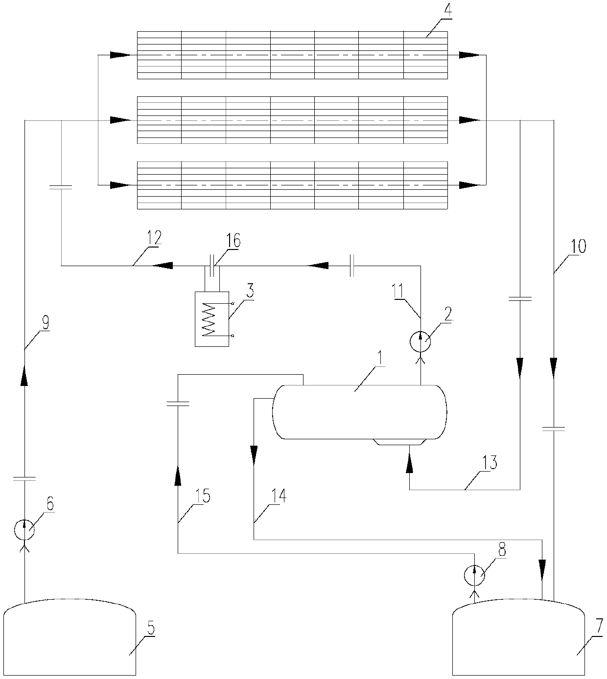 Fused salt linear Fresnel heat collecting field anti-condensing system and method thereof