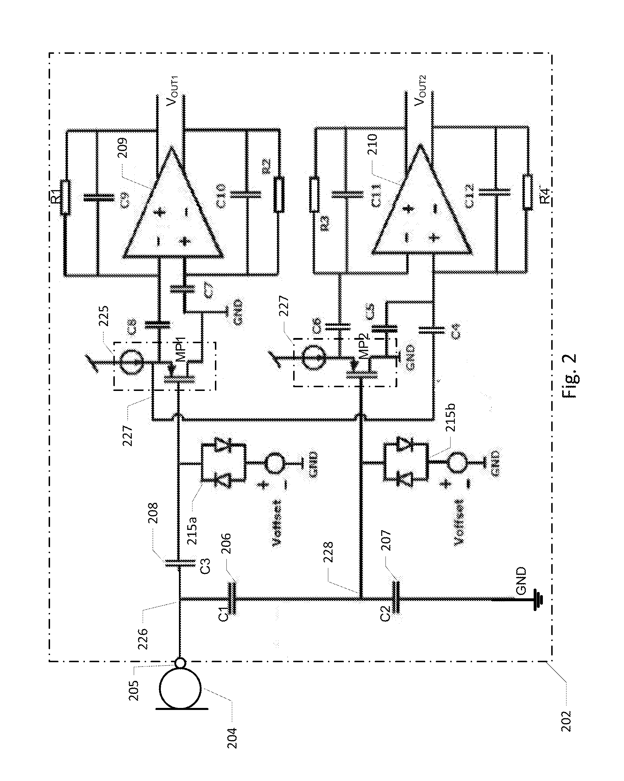 Distortion suppression in high-level capable audio amplification circuit