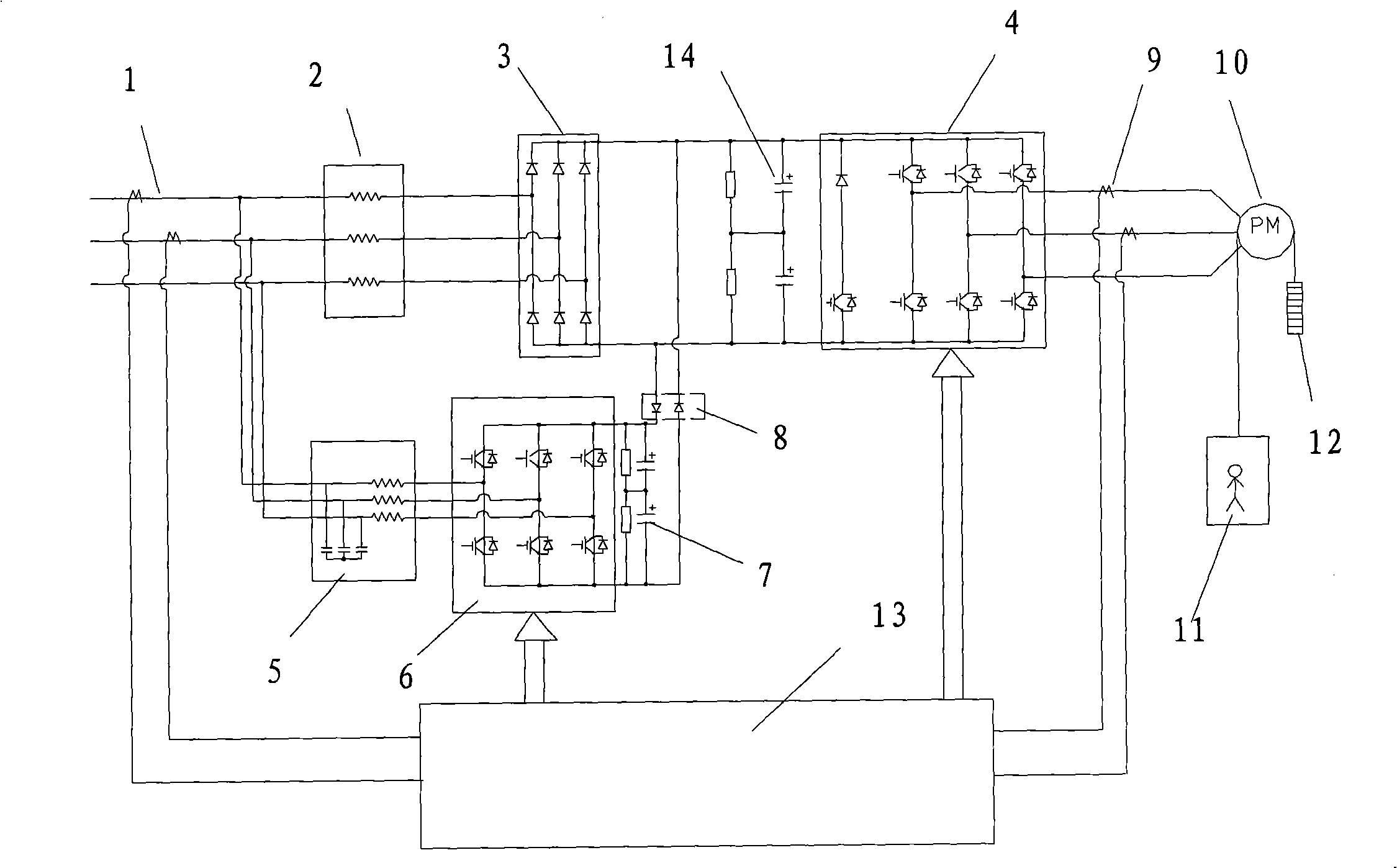 Parallel type energy feedback elevator system