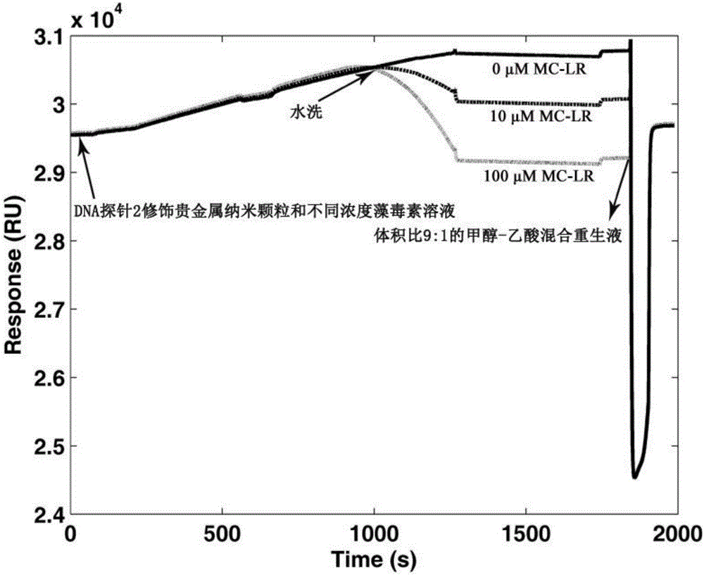 SPR sensor for detecting microcystic toxin based on nucleic acid aptamer signal amplification strategy and preparation method and application thereof