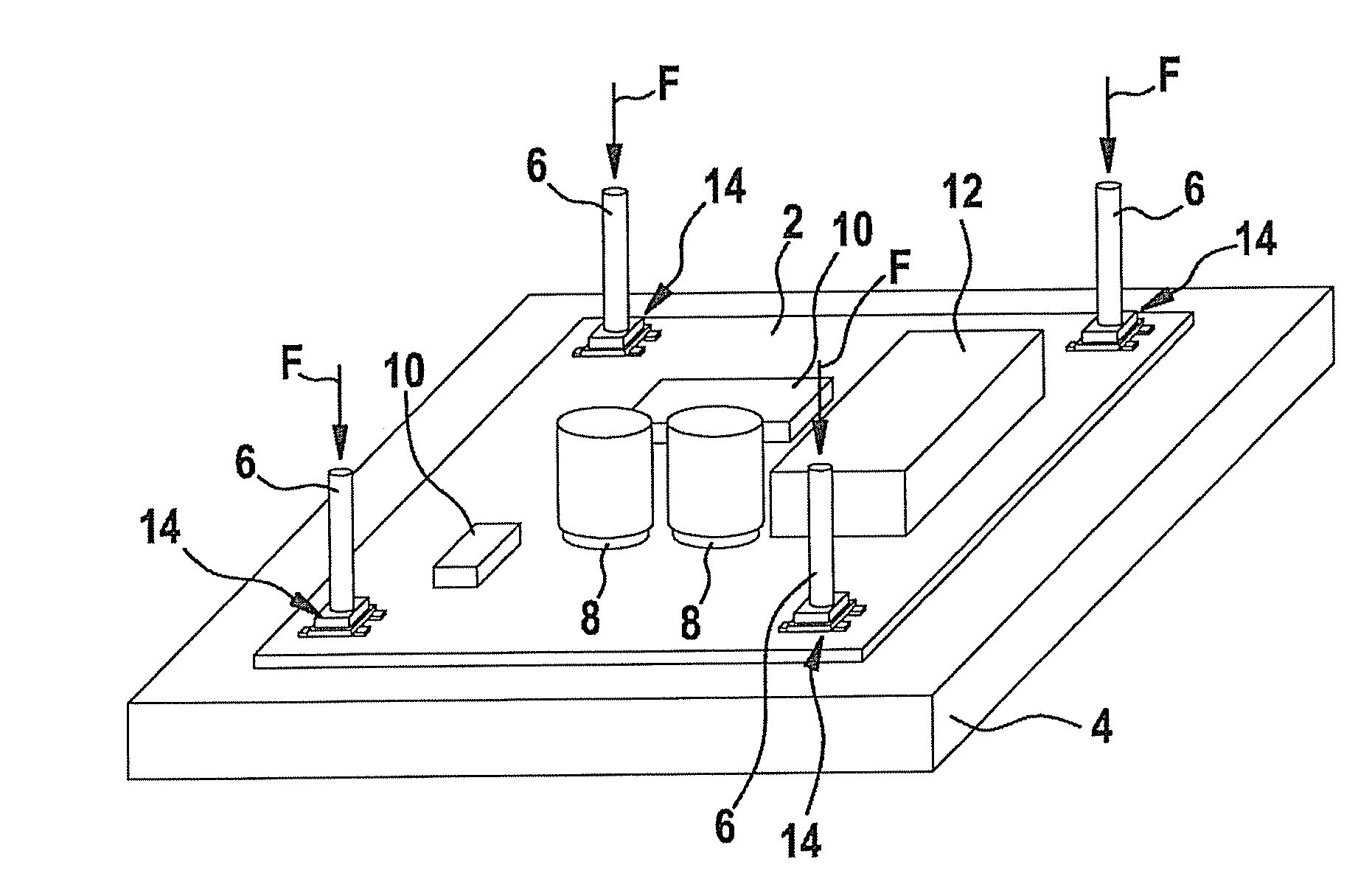 Method for fixing an electrical or an electronic component, particularly a printed-circuit board, in a housing and fixing element therefor