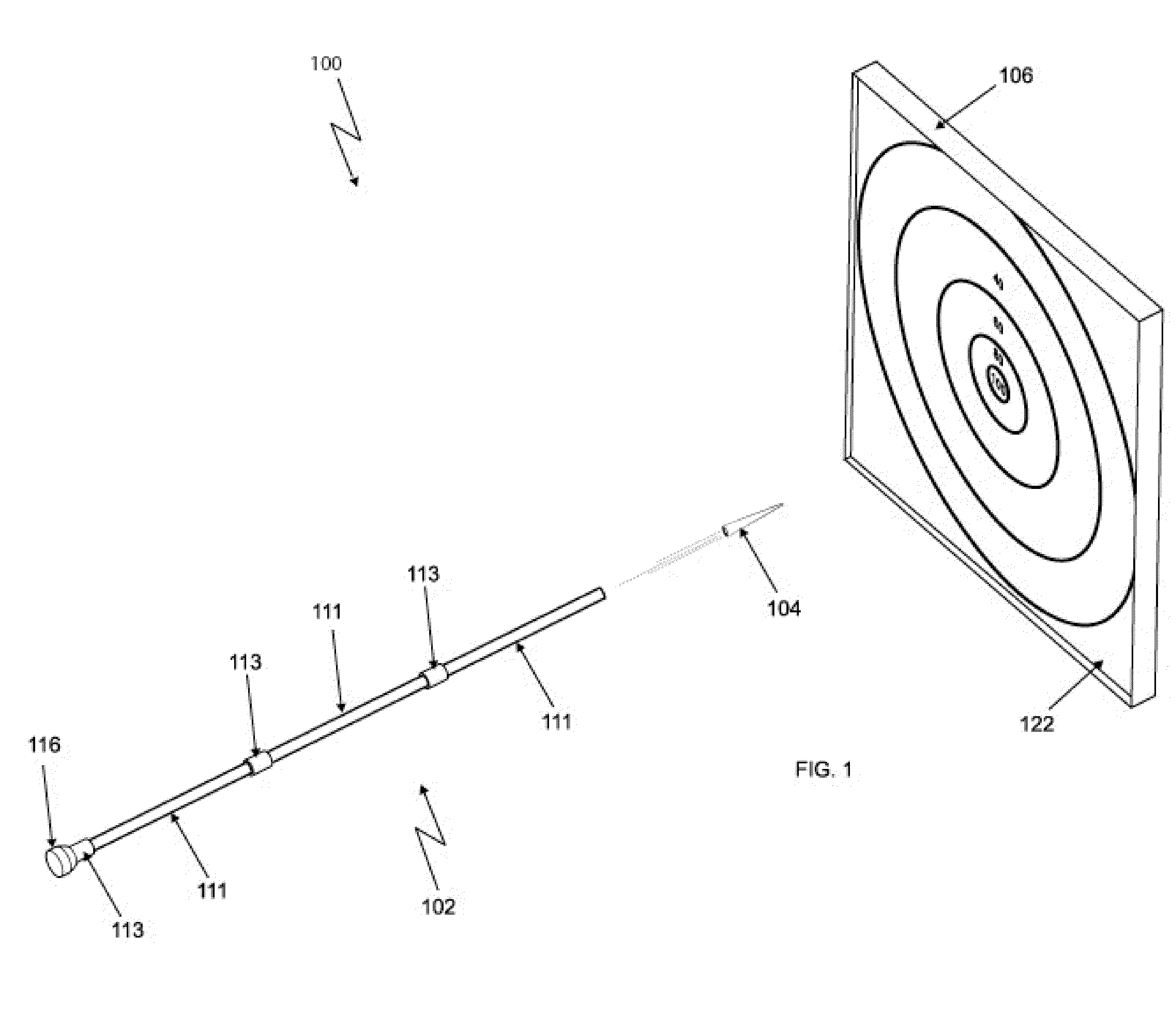 Toy blow gun, a projectile, a target and a set including same