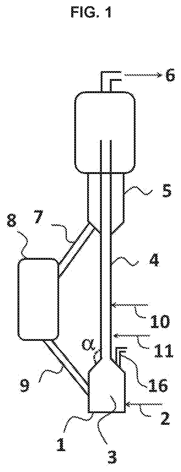 Conversion of a crude oil in a fluidised bed comprising zones with different contact times