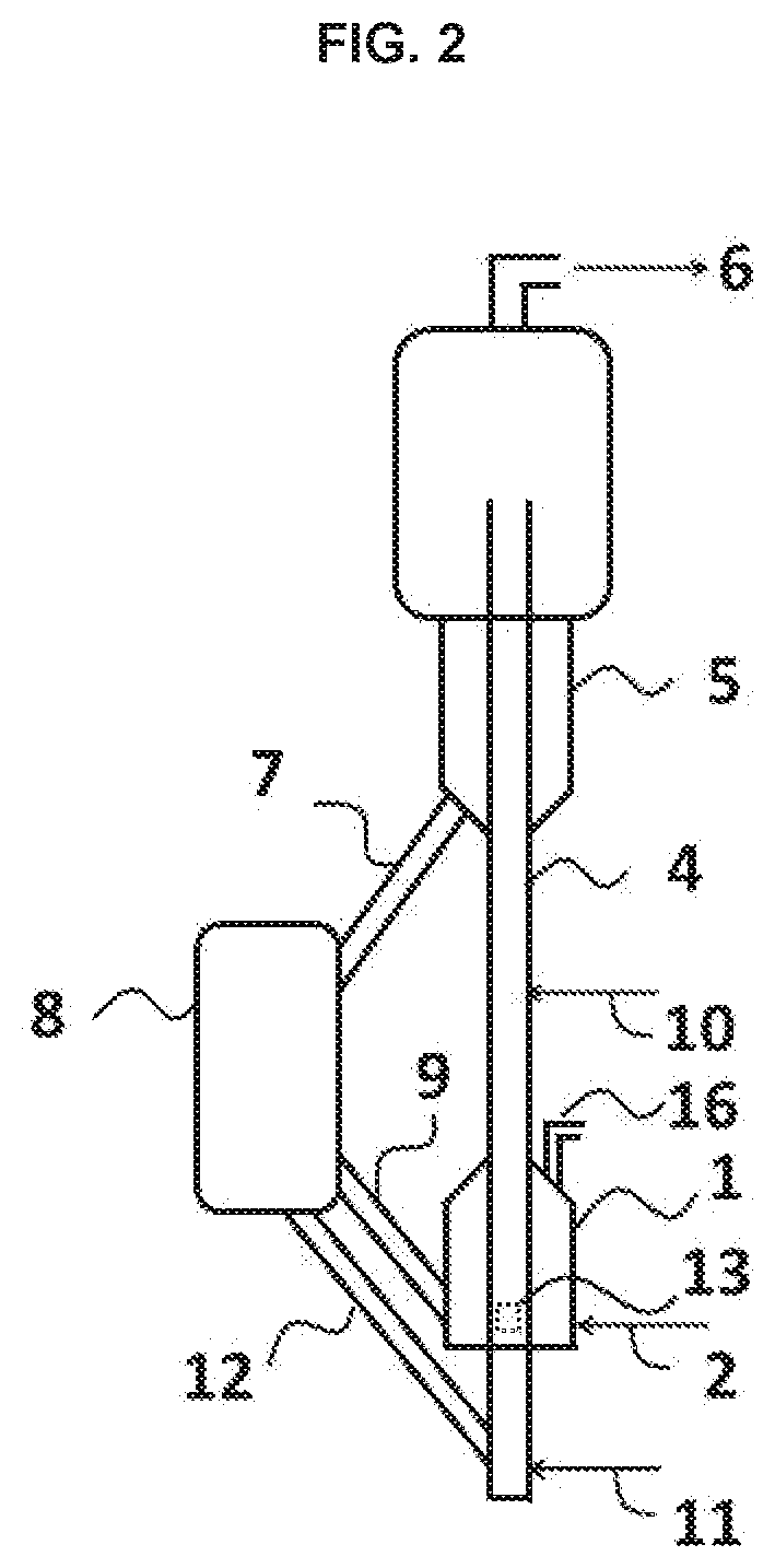 Conversion of a crude oil in a fluidised bed comprising zones with different contact times