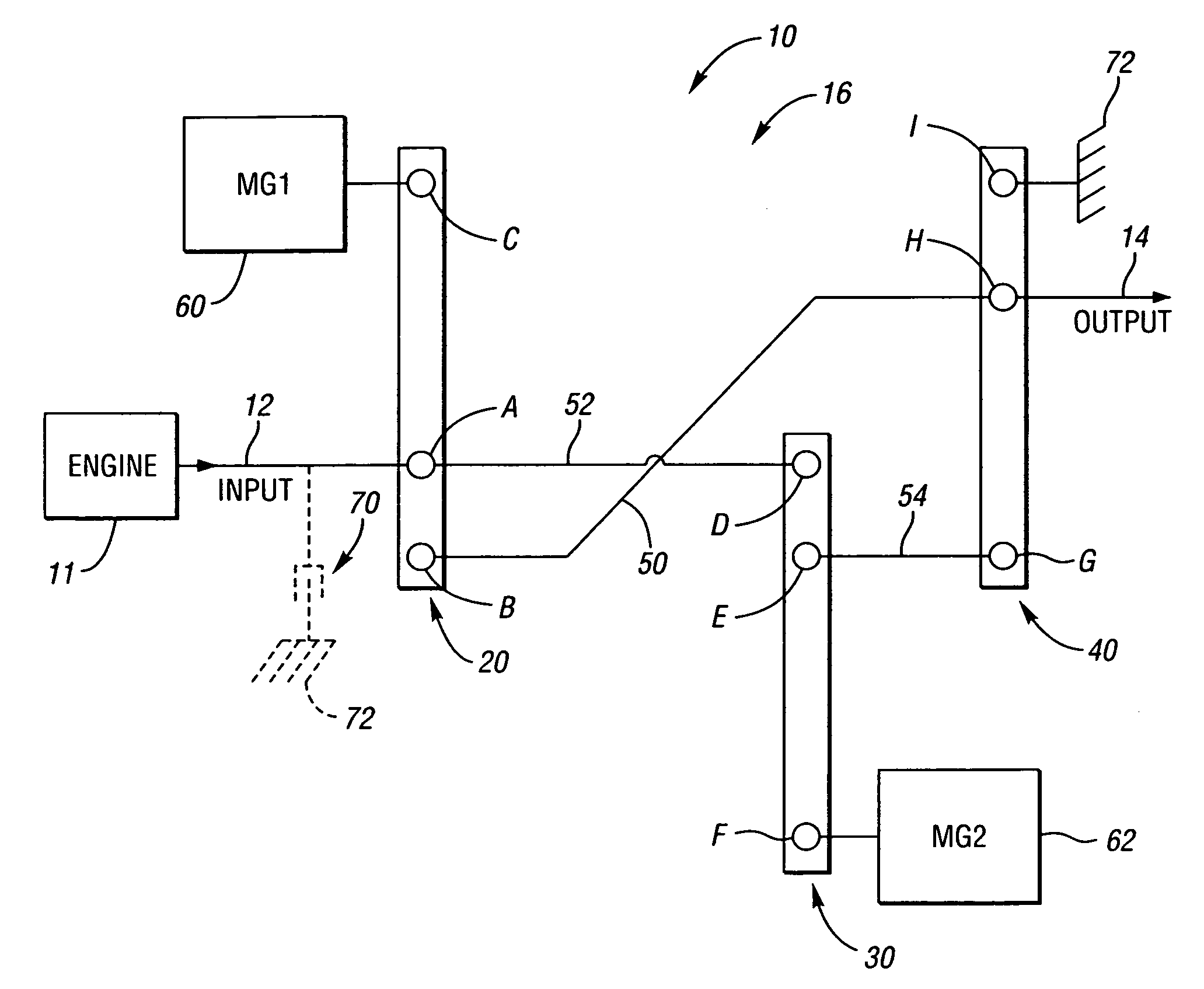 Single mode, compound-split transmission with dual mechanical paths and fixed reduction ratio