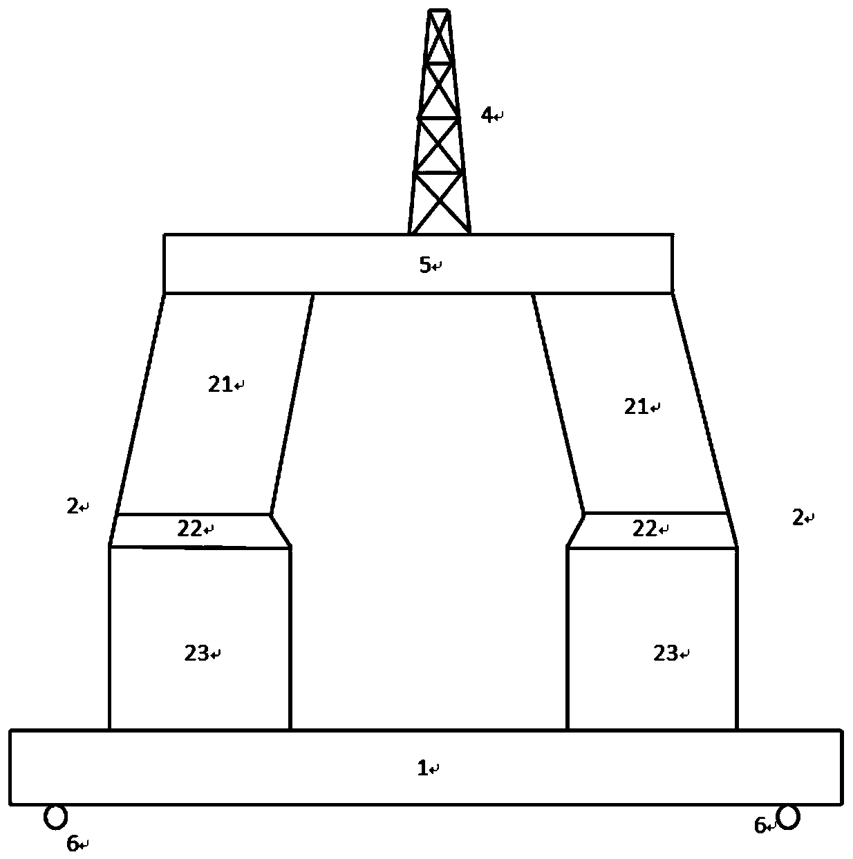 Semi-submersible drilling platform with inclined stand column