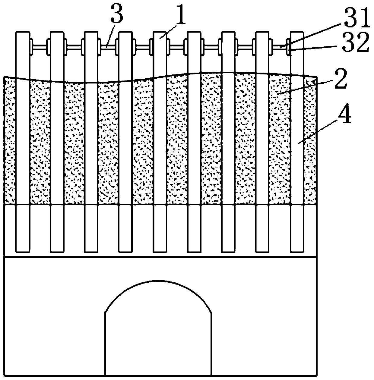 Over-crossing existing subway tunnel between-pile soil clearing method