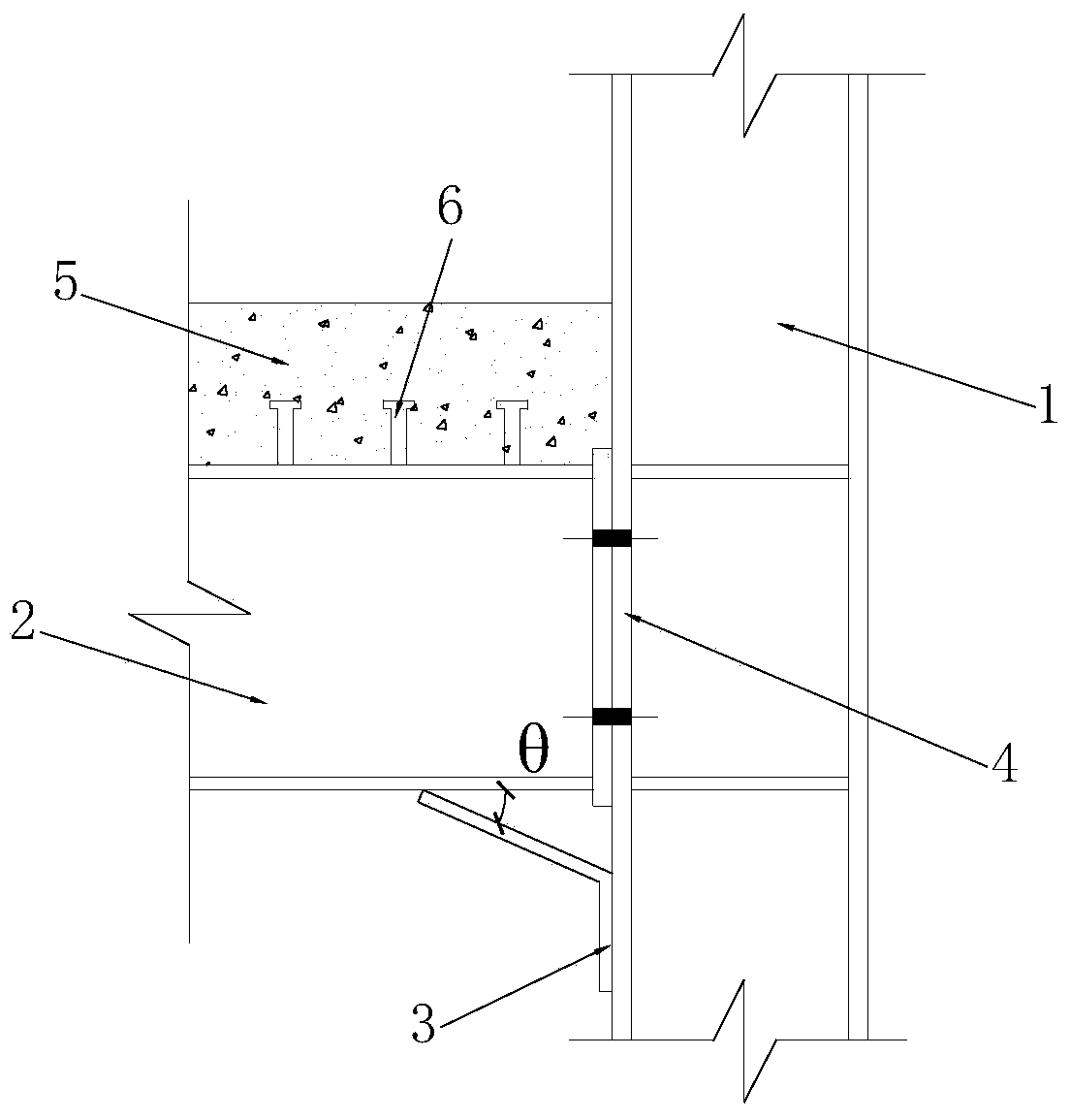 A composite joint of steel and concrete strengthened by angle steel