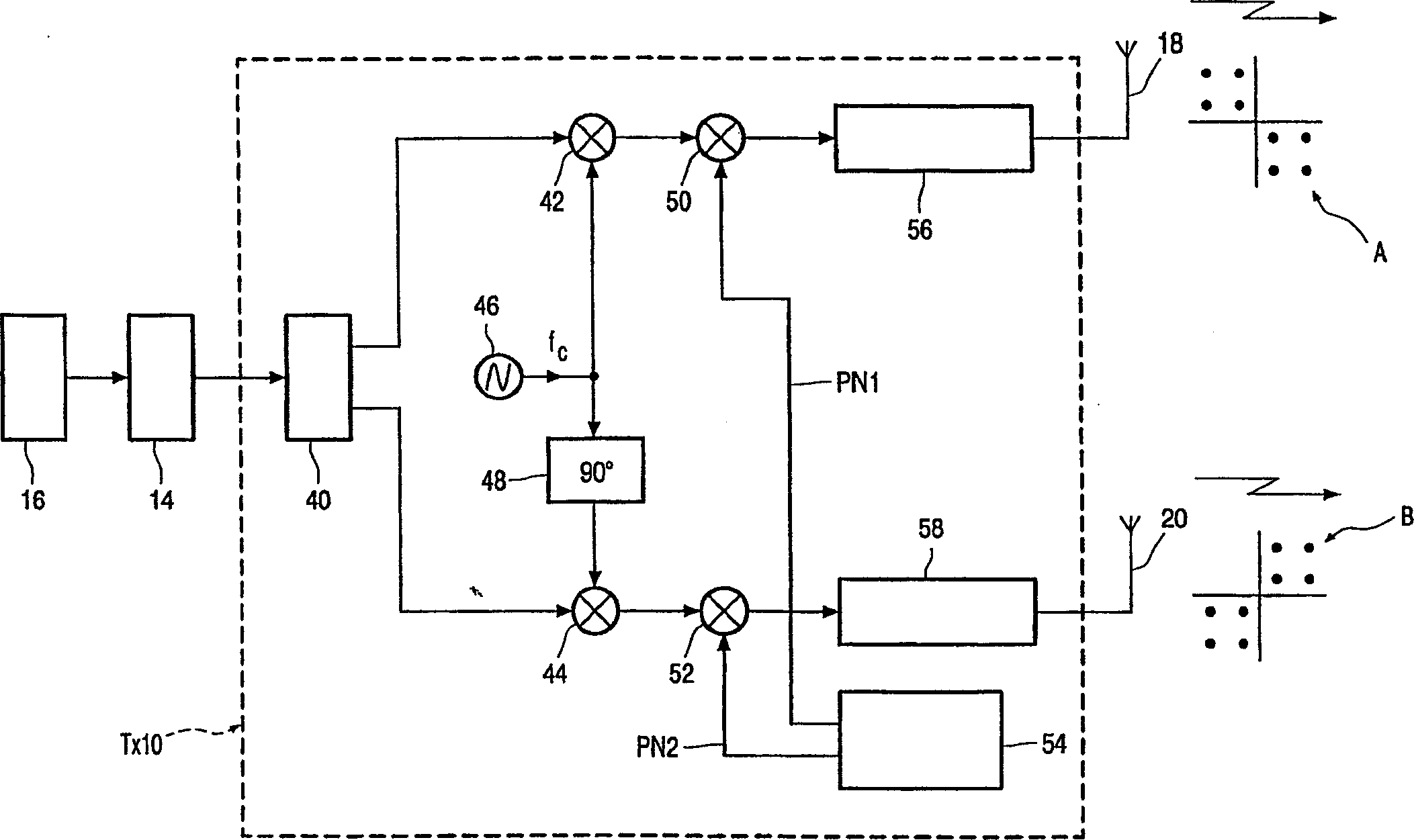 Dual code spread spectrum communication system with transmit antenna diversity