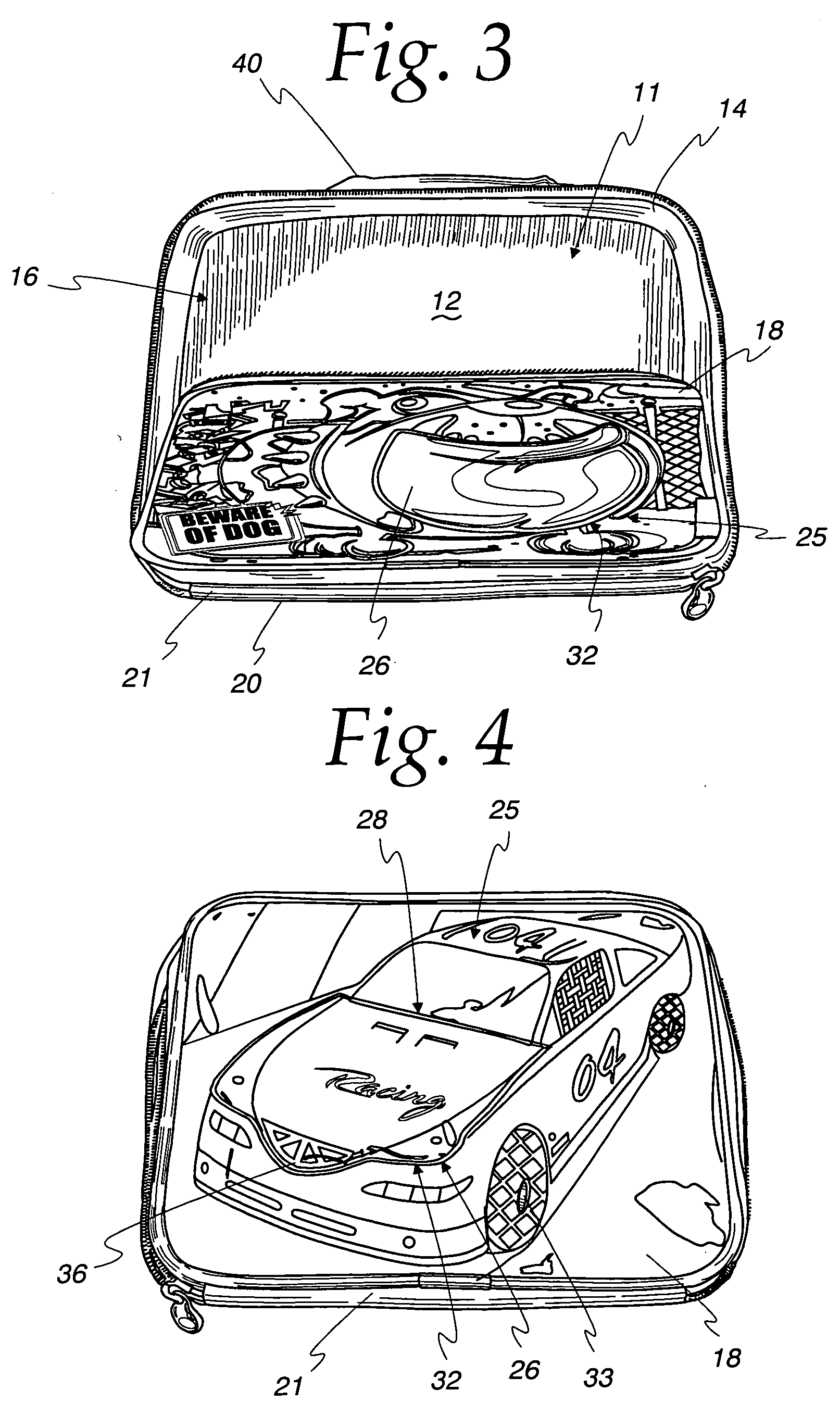 Soft-sided cooler or lunch kit with quick access flap defining a decorative figure