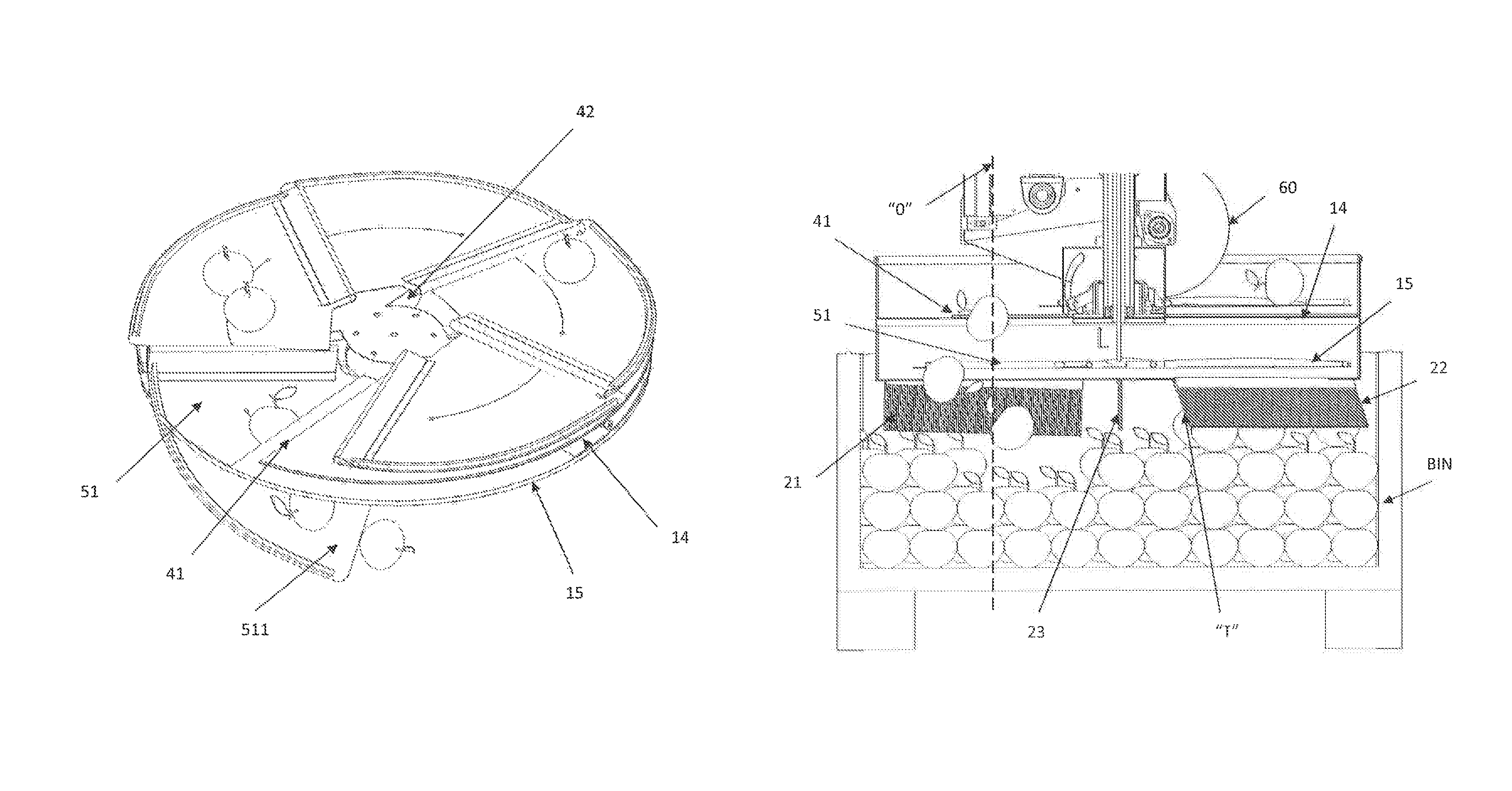 System for dry-filling bins with vegetable products