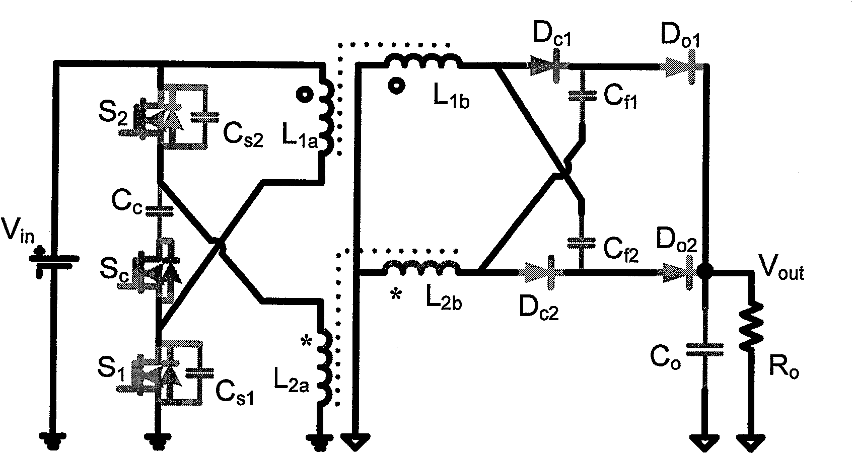 Isolation type active clamping alternation parallel DC/DC convertor