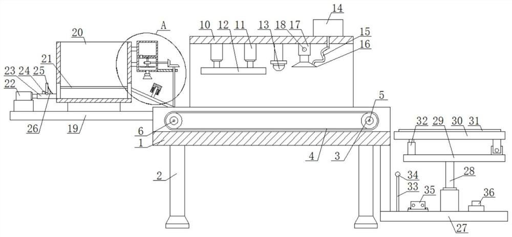 Printing device for carton processing and capable of carrying out stacking and material receiving through sensor