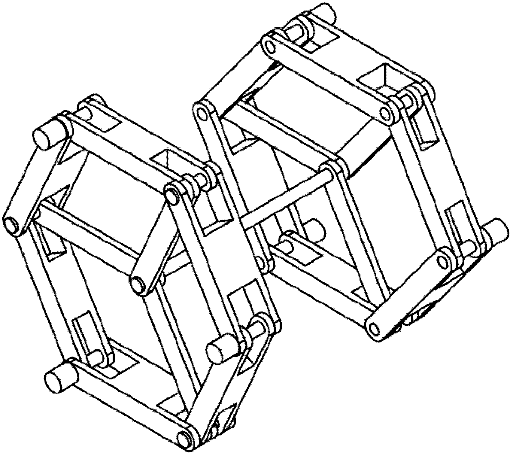 Rollingly-marching robot with two wheel-like hexagonal mechanisms