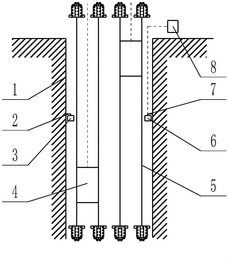 Swinging detection device for vertical shaft cage guide steel wire rope