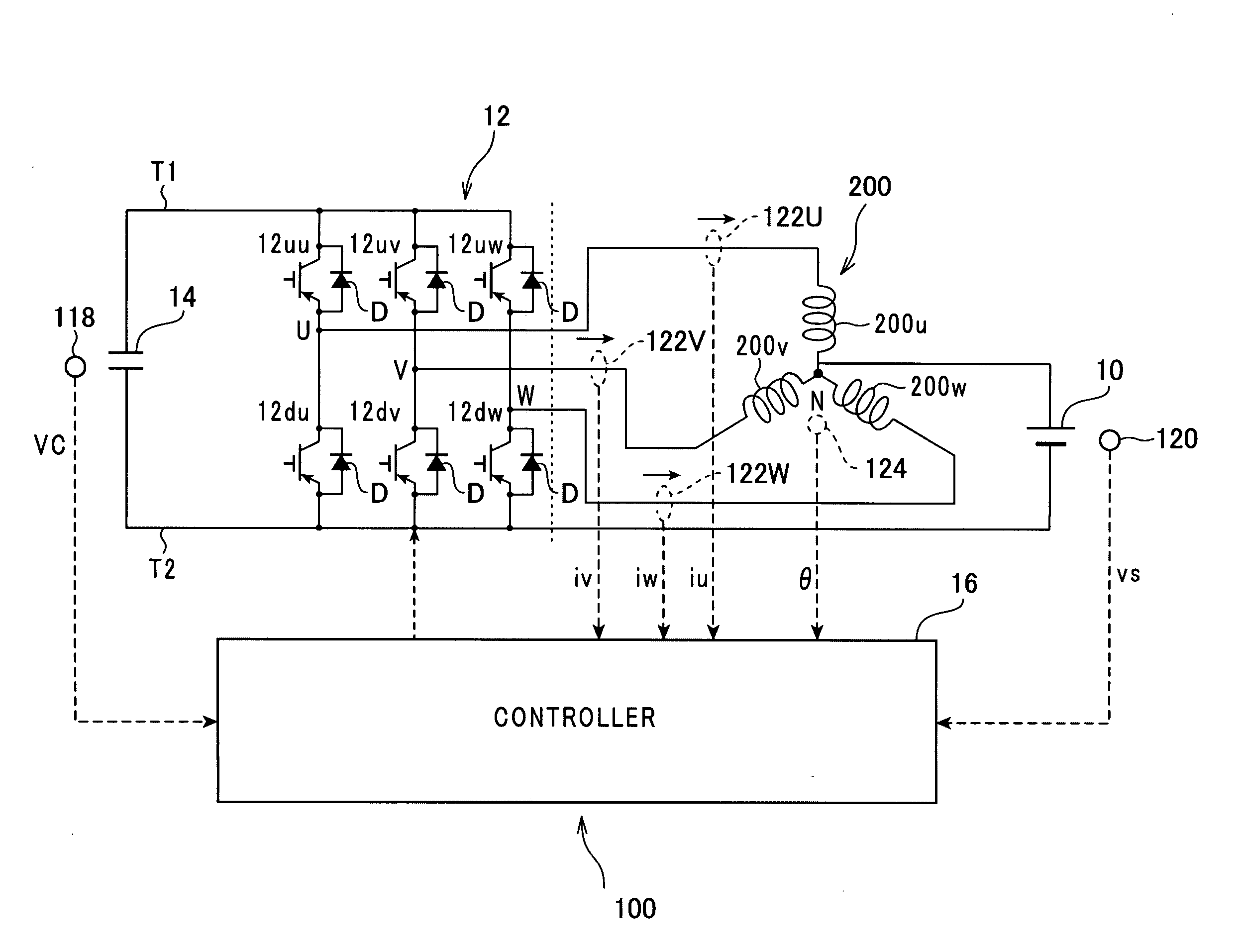 Motor drive system using potential at neutral point