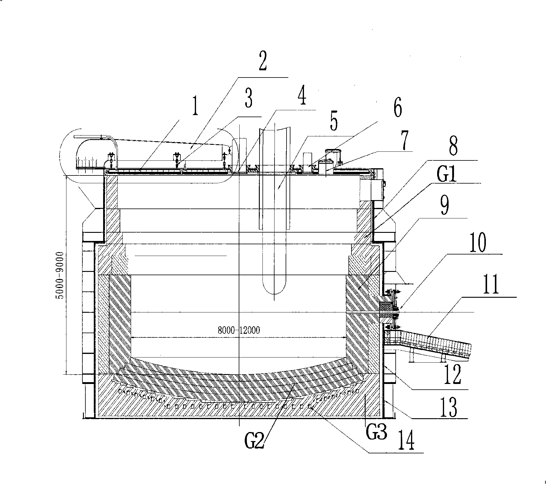 Electric stove for smelting titanium slag