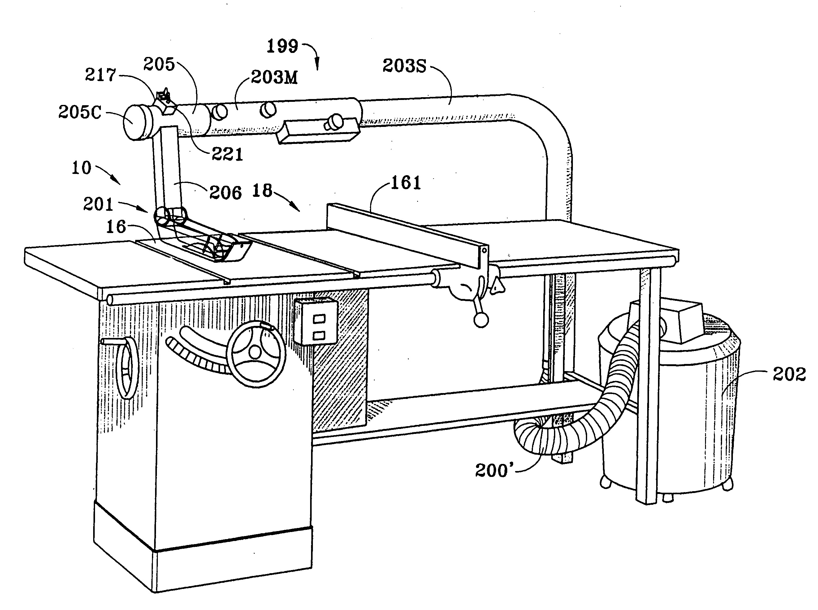 Sawdust collection hood for table saw