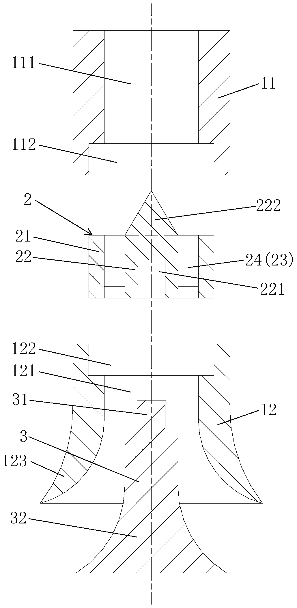 Nozzle for powder spraying device and powder spraying device