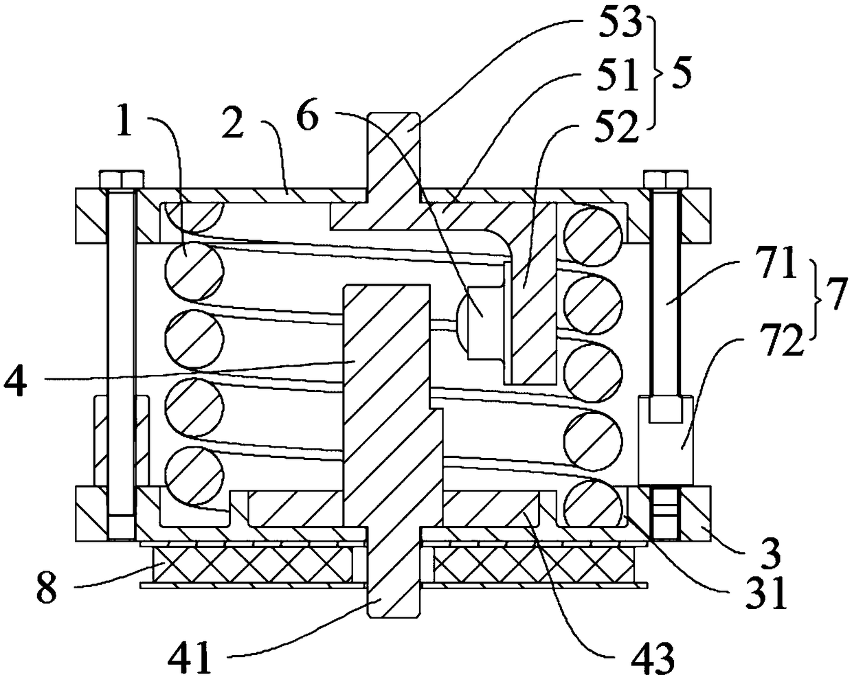 Spring press-fit device with compound stop function