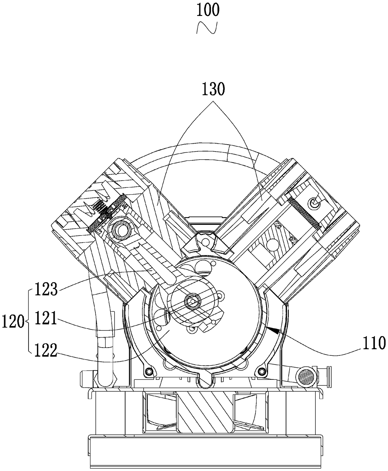 A low energy consumption oil-free silent air compressor