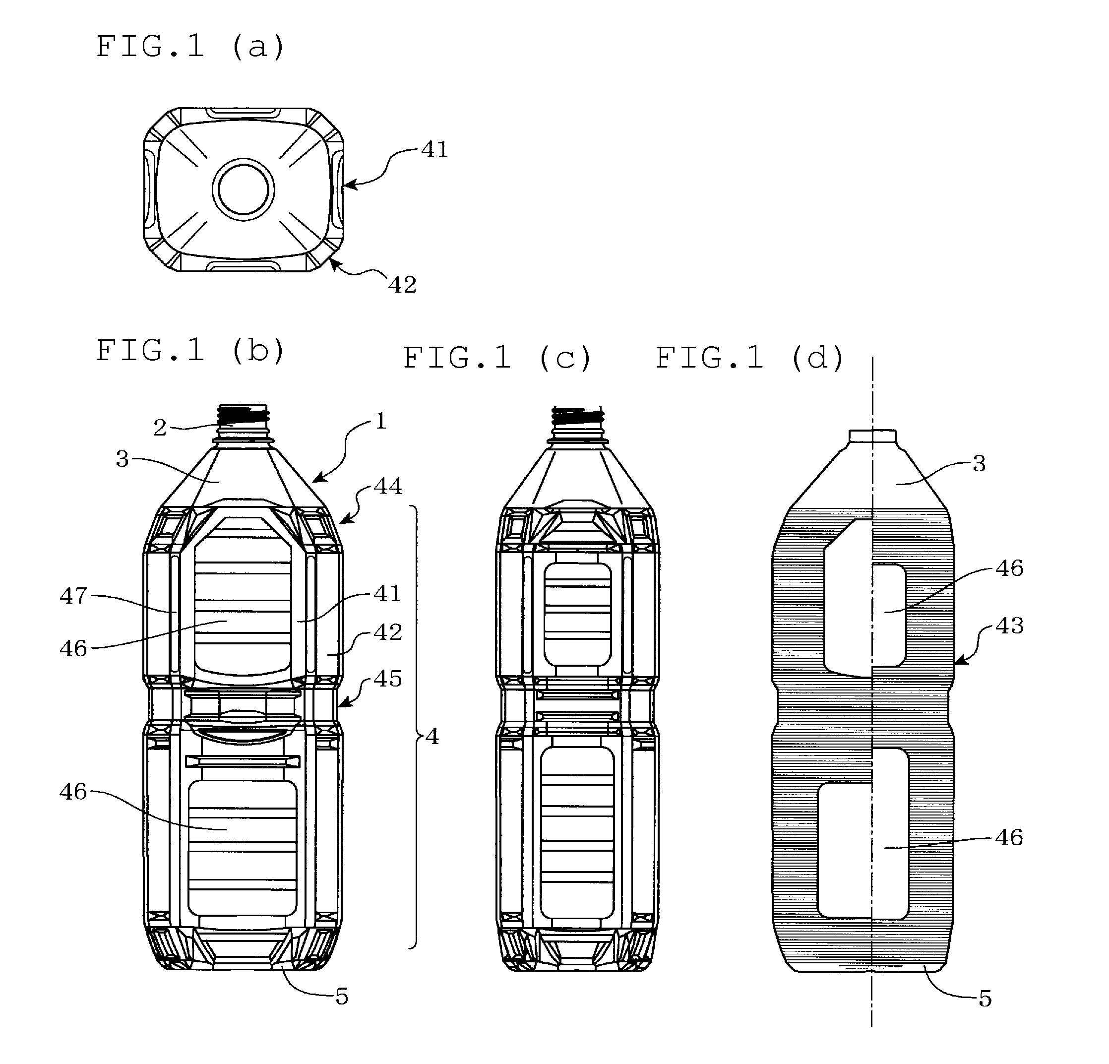 Angular resin container and blow molding die